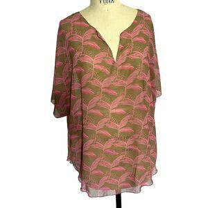 RACHEL Rachel Roy Sheer Pink and Taupe FlutteryPullover top  Sz XL